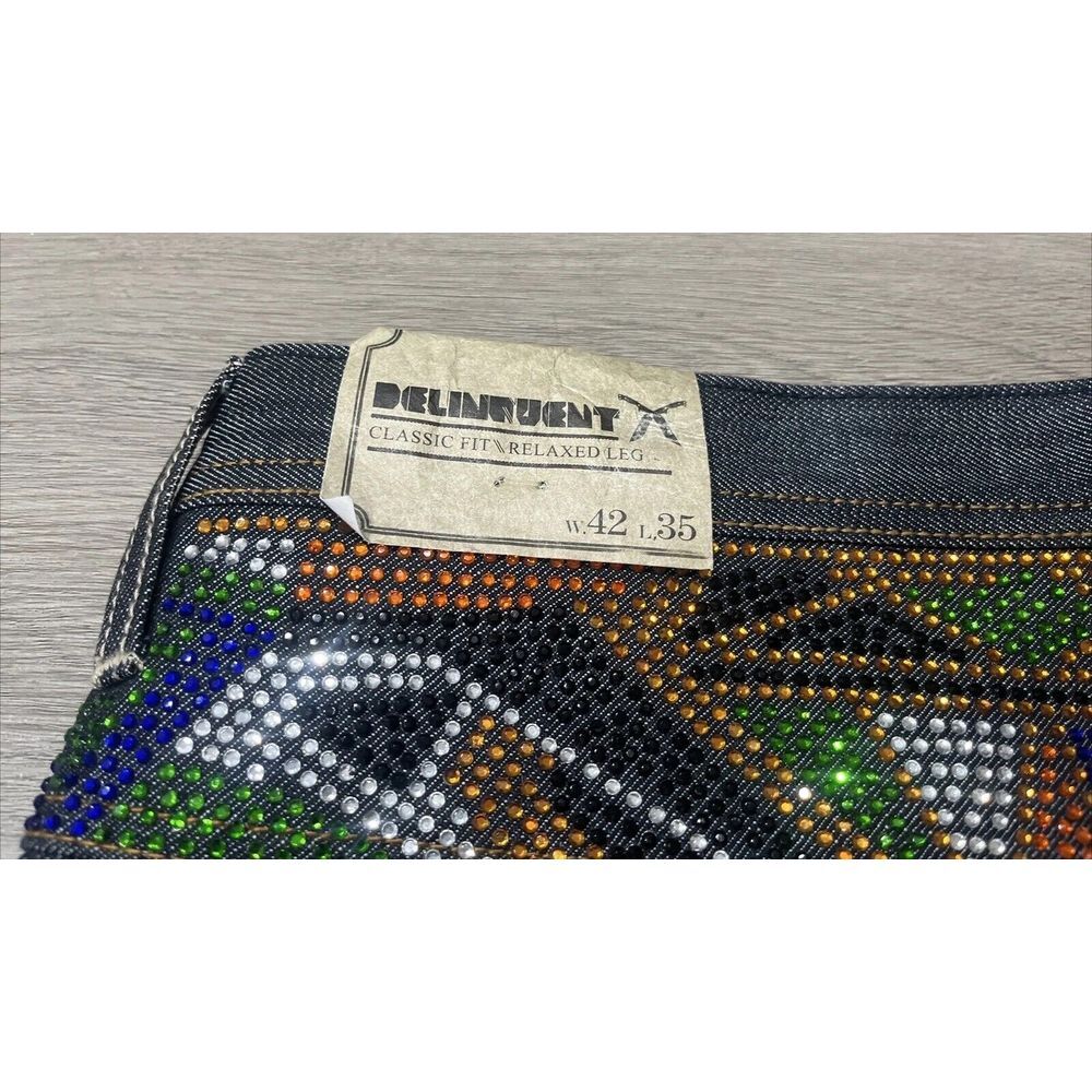 NEW Deadstock Y2K Artful Dodger Mens Jeans Embroidered & Bejeweled Size 42x35 - Picture 10 of 16